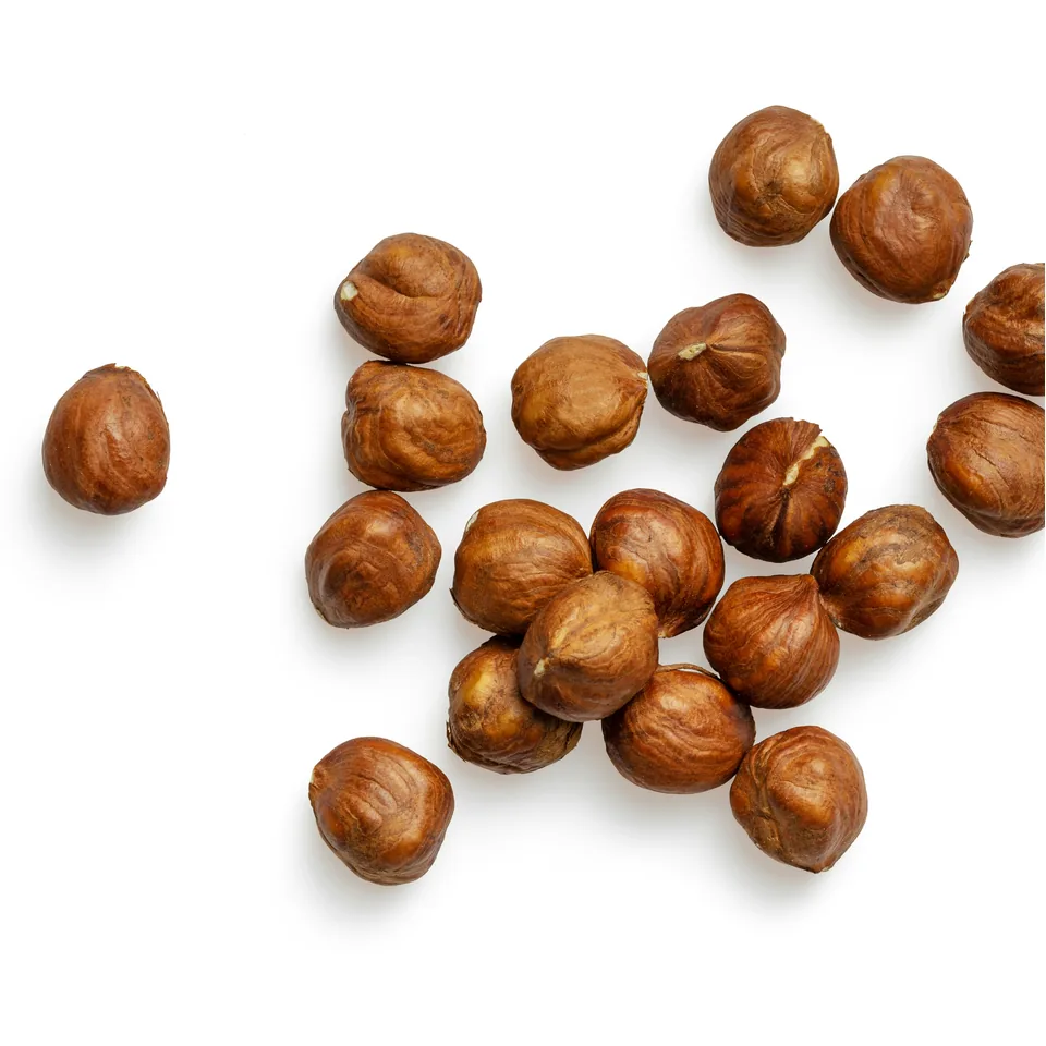 Hazelnuts on white